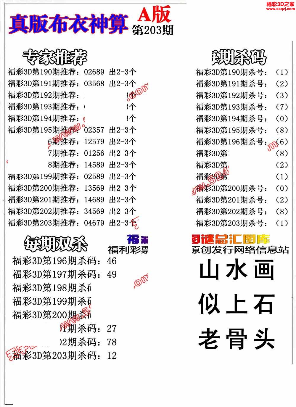 3d2032203期布衣神算AB版