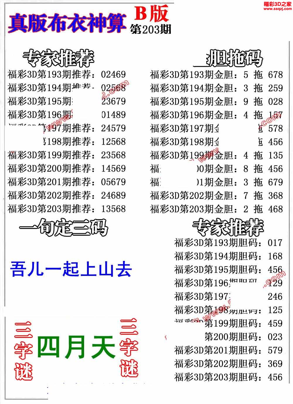 3d2032203期布衣神算AB版