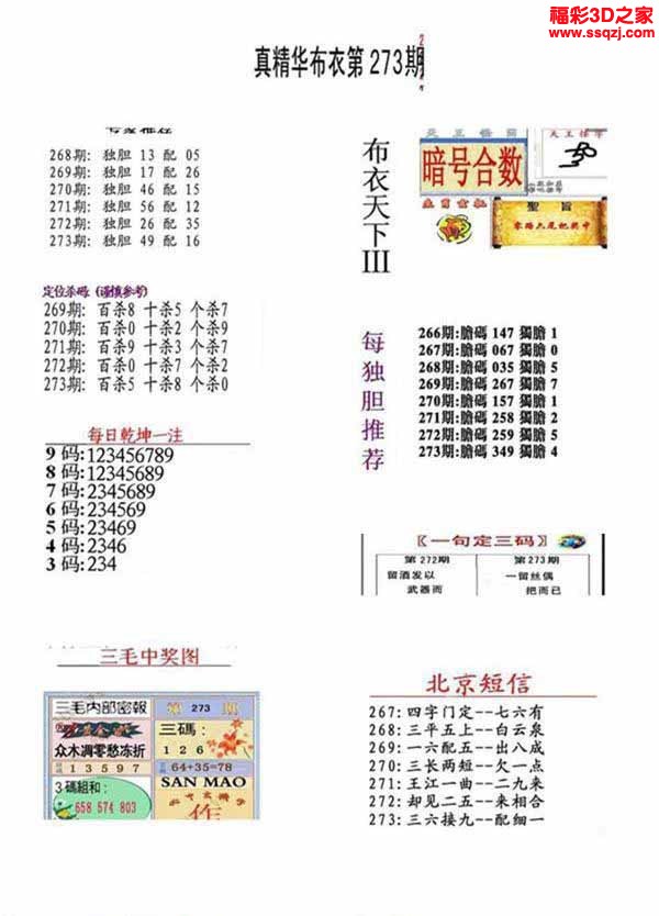 3d2022273期真精华布衣天下123456