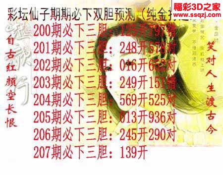 3d2022207期彩坛仙子期期必下 3连中