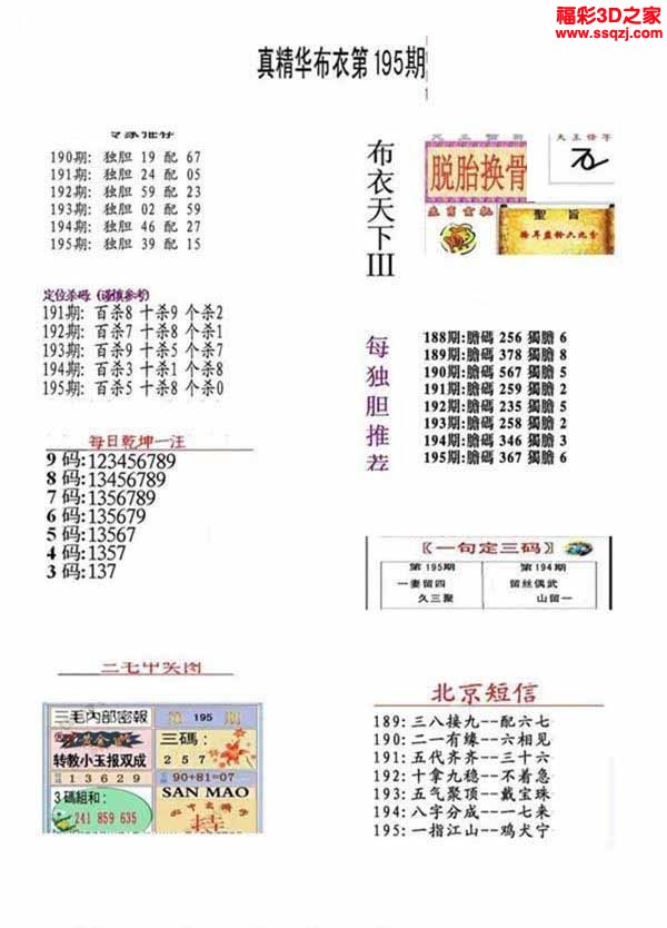 3d2022195期真精华布衣天下123456