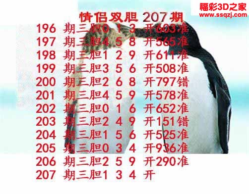 3d2022207期情侣双胆 3连中