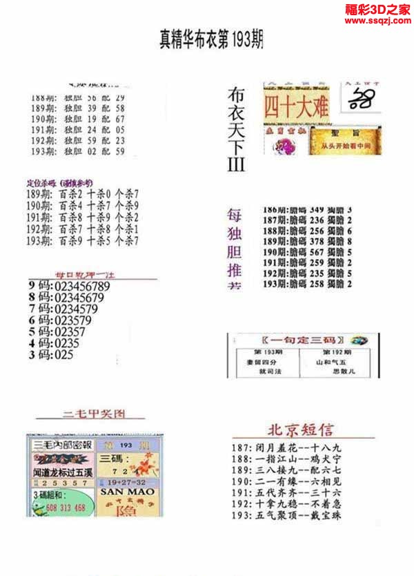 3d2022193期真精华布衣天下123456
