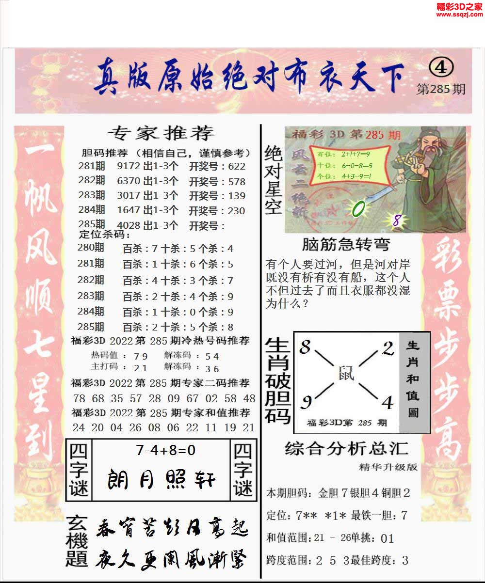 3d2022285期原始绝对布衣1234