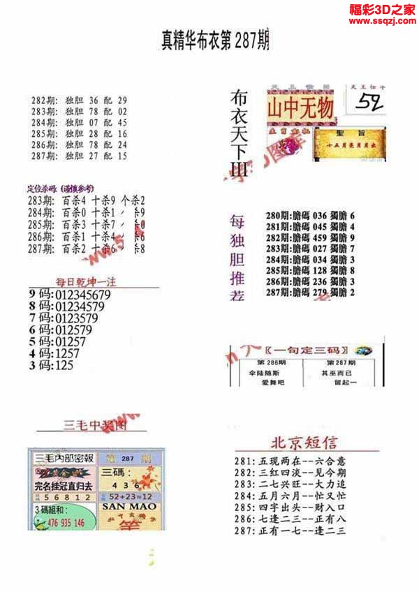 3d2022287期真精华布衣天下123456