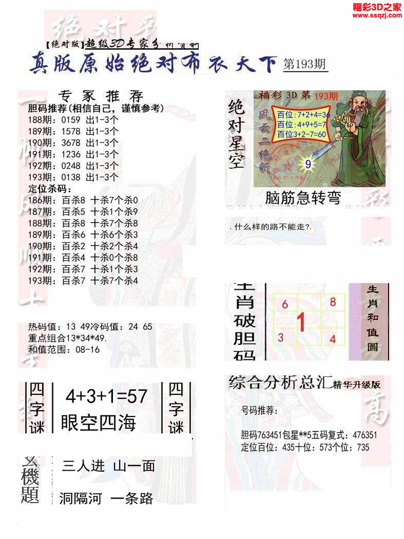 3d2022193期原始绝对布衣1234