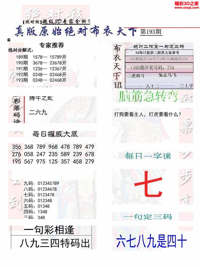 3d2022193期原始绝对布衣1234