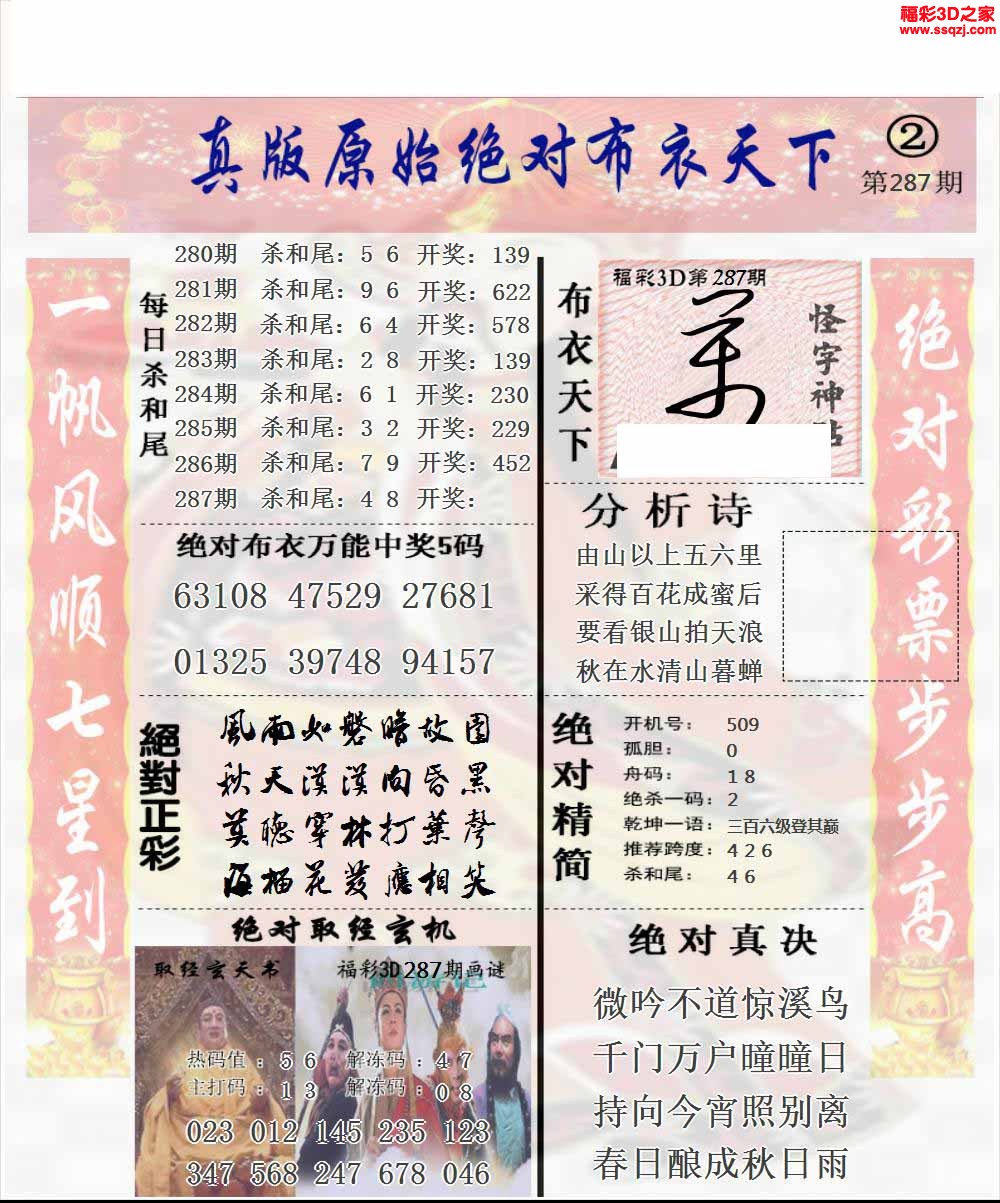 3d2022287期原始绝对布衣1234