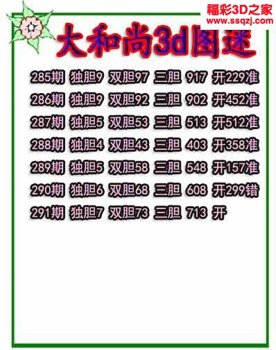 3d2022291期大和尚独胆