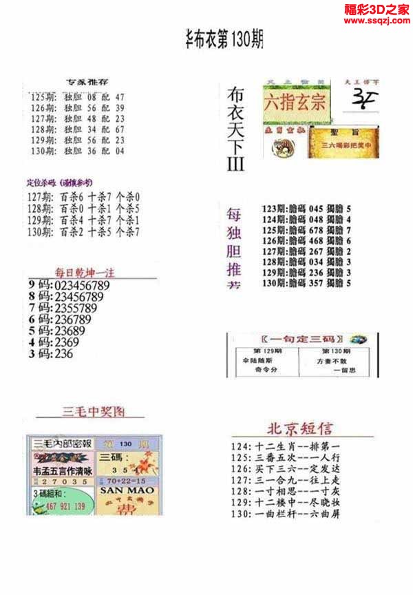 3d2022130期真精华布衣天下123456