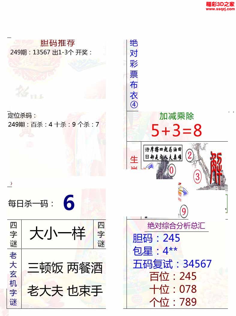 3d2022249期原始绝对布衣1234