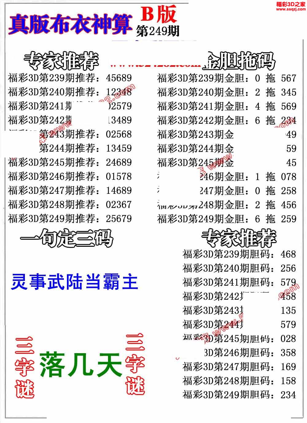 3d2022249期布衣神算AB版
