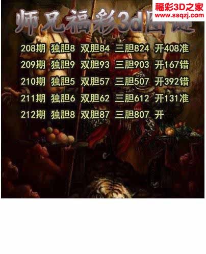 3d2022212期师兄胆码 中1