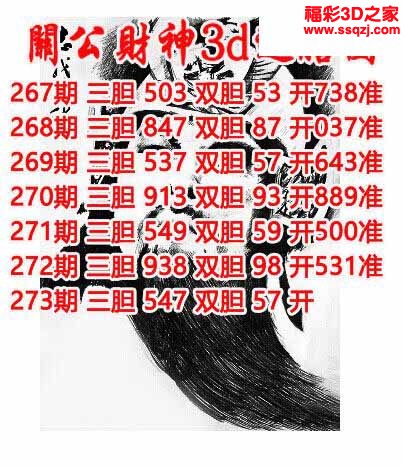 3d2022273期关公财神双胆三胆 6连中