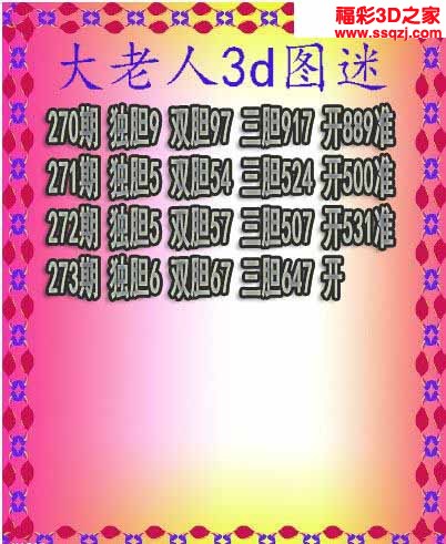 3d2022273期大老人三胆 3连中