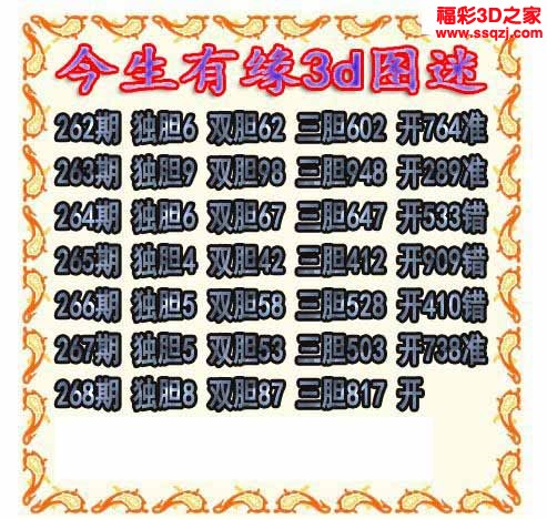 3d2022268期今生有缘三胆 中3