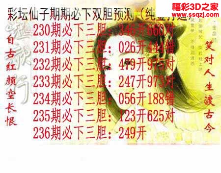 3d2022236期彩坛仙子期期必下 中2