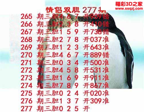 3d2022277期情侣双胆 6连中