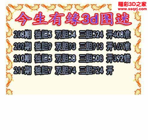 3d2022211期今生有缘三胆