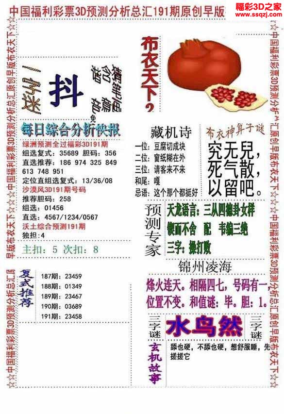 3d2022191期精华早版布衣12