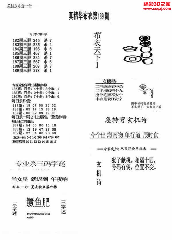 3d2022189期真精华布衣天下123456