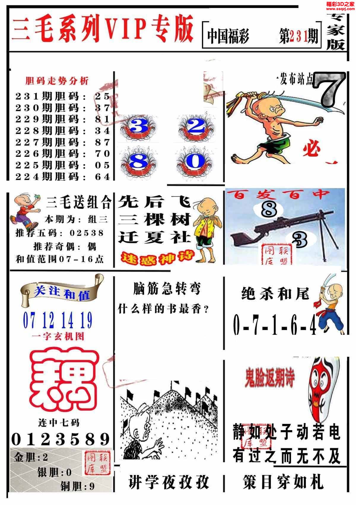 3d2022231期三毛图谜专家版