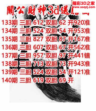 3d2022140期关公财神双胆三胆 连中