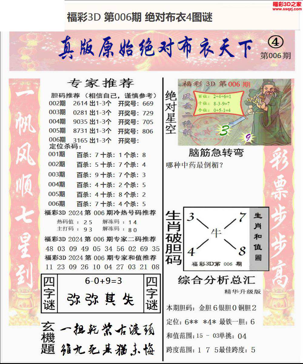 3d2024006期原始绝对布衣1234