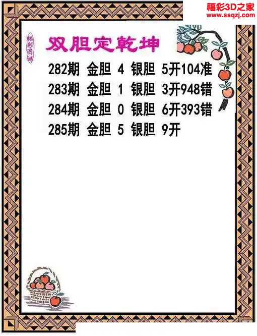 3d2023285期双胆定乾坤