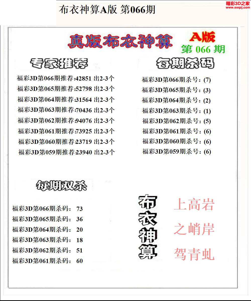 3d2024066期布衣神算AB版