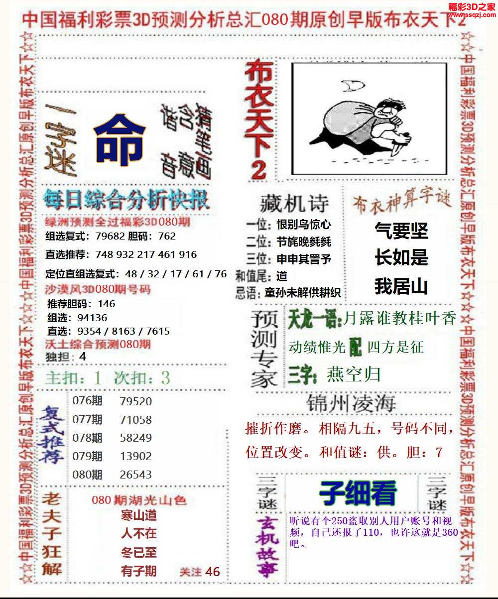 3d2024080期精华早版布衣12