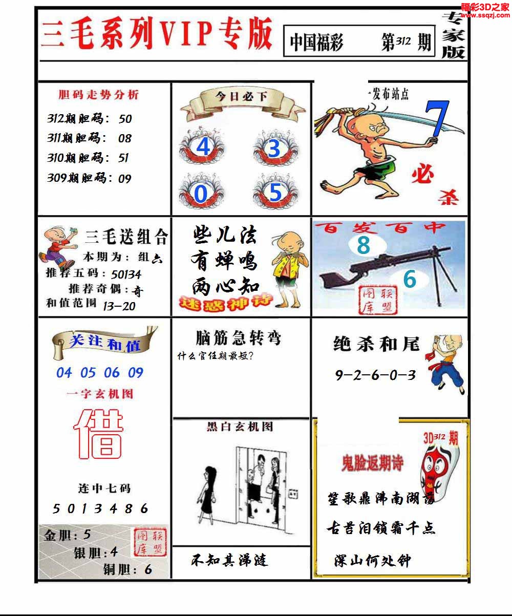 3d2022312期三毛图谜专家版