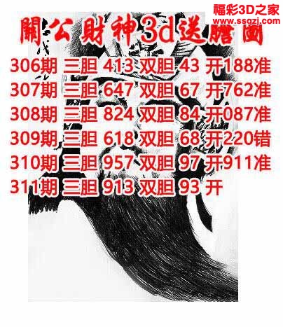 3d2022311期关公财神双胆三胆 中9