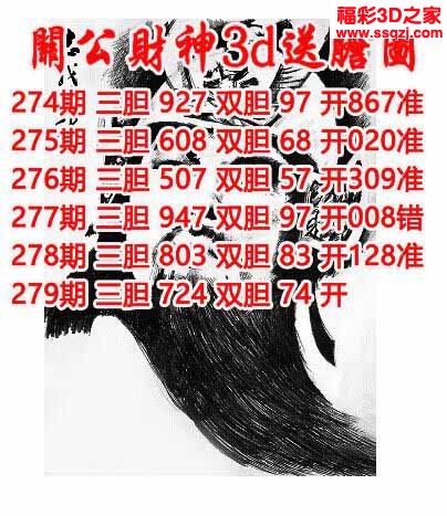 3d2022279期关公财神双胆三胆 中8