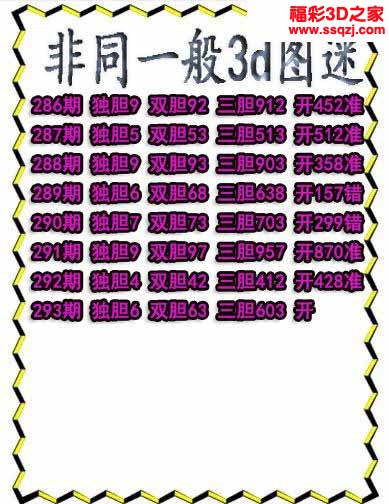 3d2022293期非同一般独胆独胆 连中