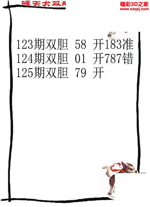 3d2024125期哮天犬双胆下一