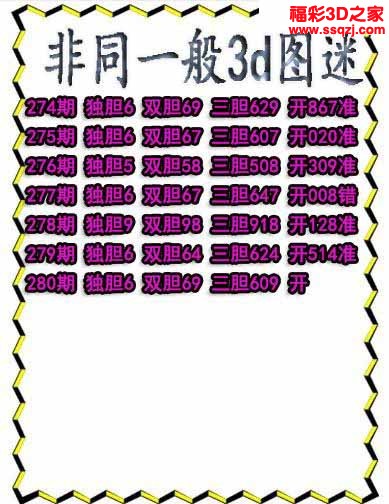 3d2022280期非同一般独胆独胆 连中