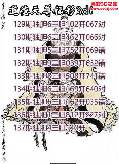3d2024137期道德天尊胆码图 中2