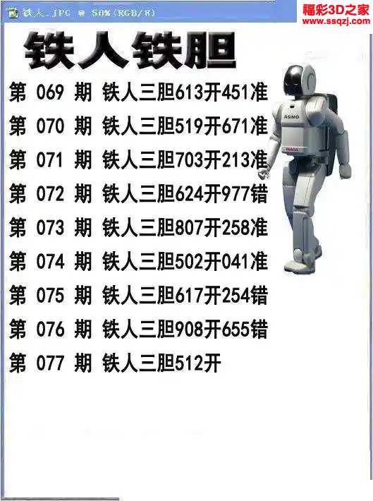 3d2024077期铁人铁胆