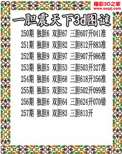 3d2022257期一胆震天下胆码图