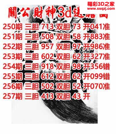 3d2022257期关公财神双胆三胆 中0