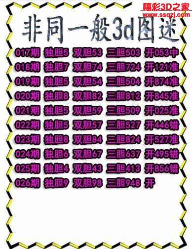 3d2023026期非同一般独胆独胆