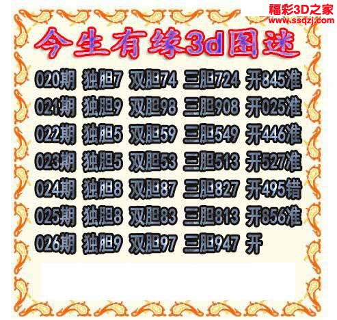 3d2023026期今生有缘三胆 中8