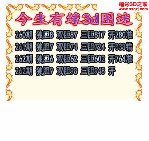 3d2022263期今生有缘三胆 中6