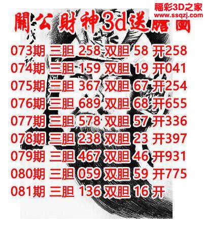 3d2024081期关公财神双胆三胆 中5
