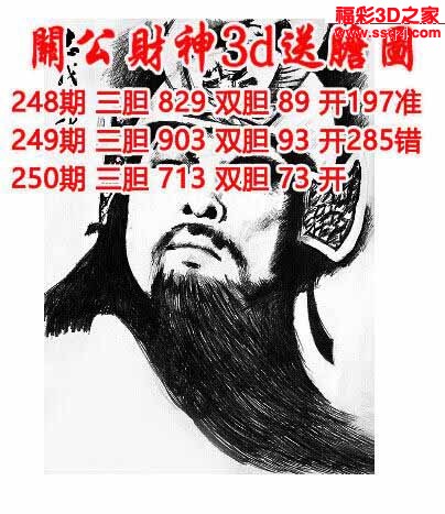 3d2022250期关公财神双胆三胆