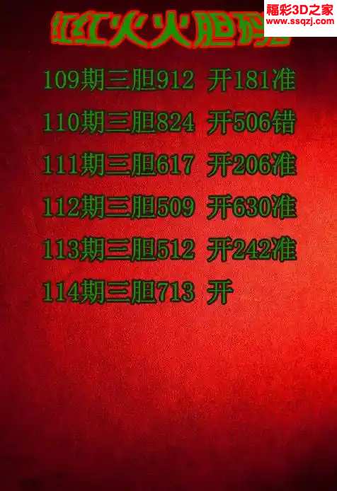 3d2024114期红红火火胆码图谜 3连中