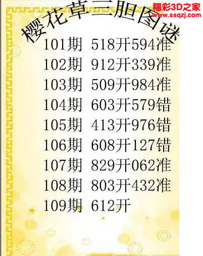 3d2024109期樱花草三胆图谜 连中
