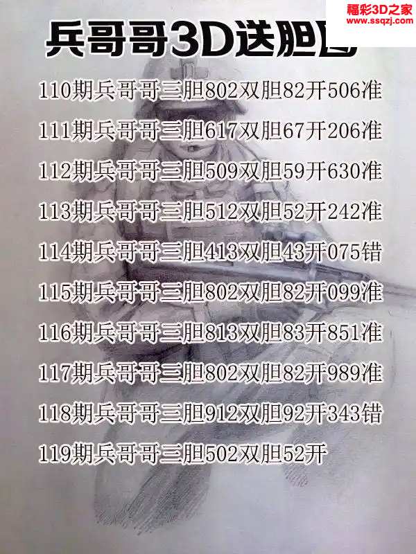 3d2024119期兵哥哥三胆图谜