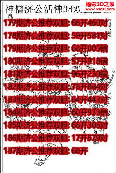 3d2024187期神僧济公推荐双胆 连中